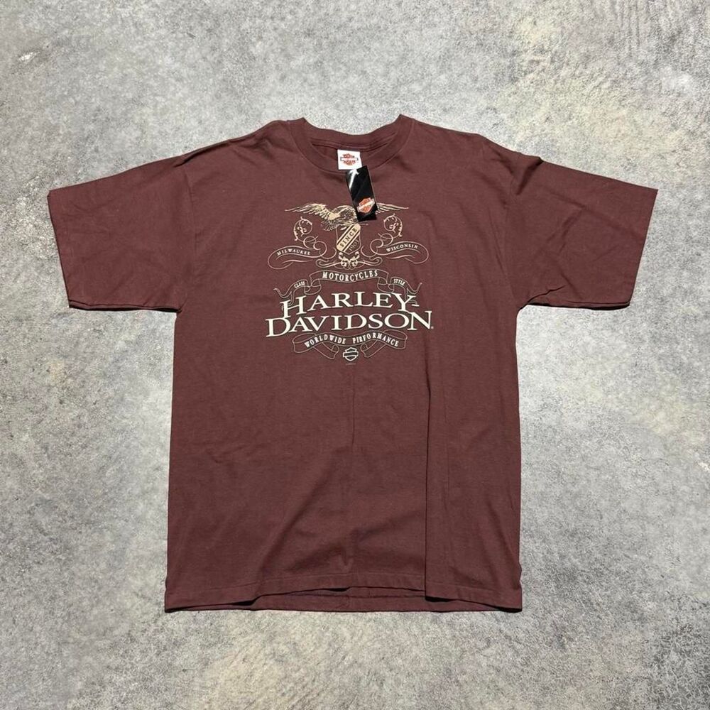 Harley-davidson Men's Brown and Burgundy‎ T-shirt